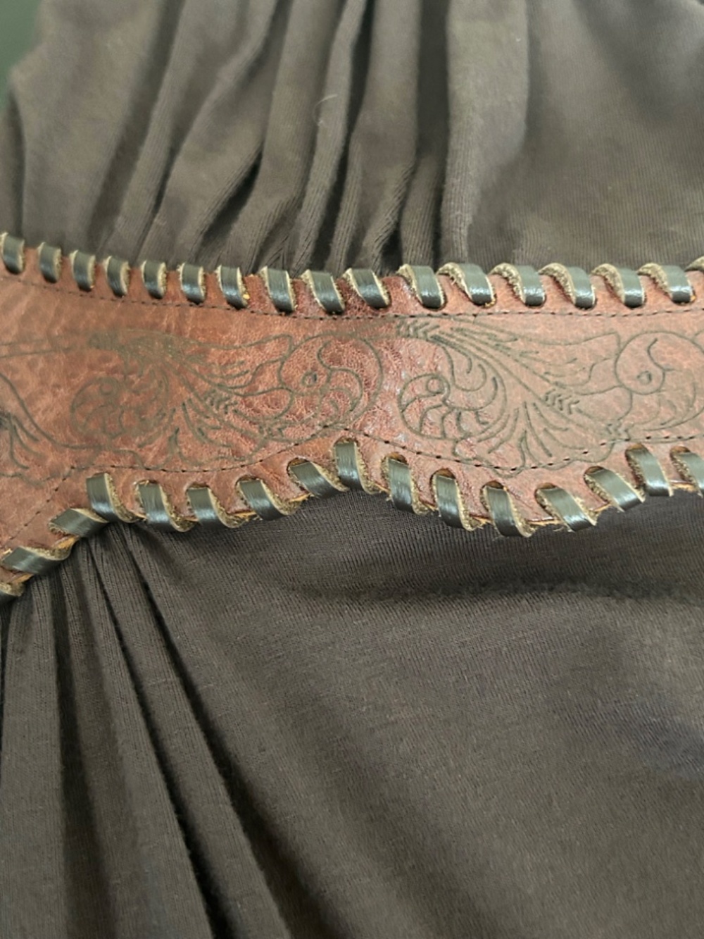 Sky Brown Top with Turquoise Stone-Whipstitched faux Leather Waistband.NWT. Sz L - Picture 6 of 15